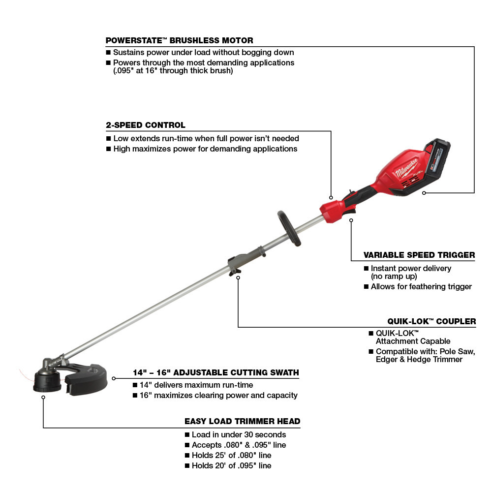 2825-21ST Milwaukee M18 Fuel String Trimmer Kit With Quik-Lok