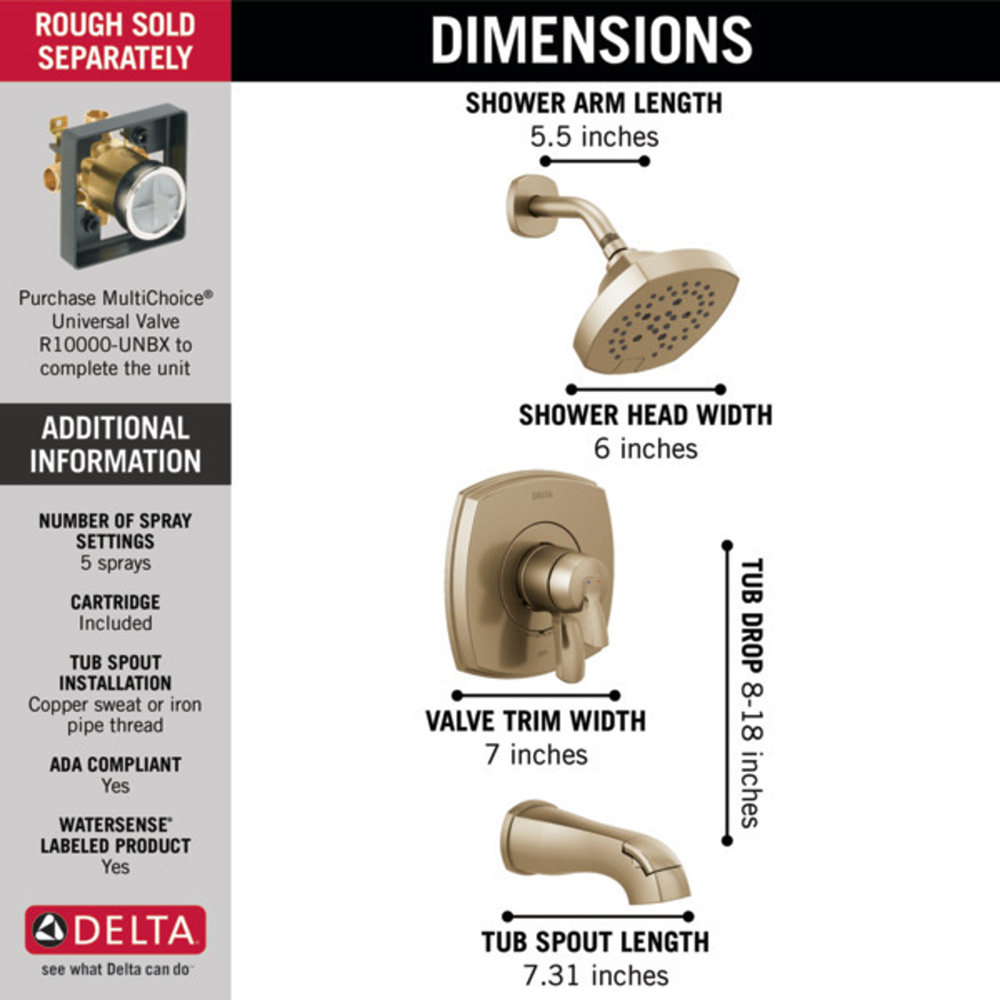 T17476-CZ Delta Champagne Bronze Stryke 17 Series Tub And Shower