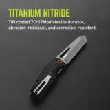 Tru fmk 1030 berm tanto flipper knife infographic titanium nitride